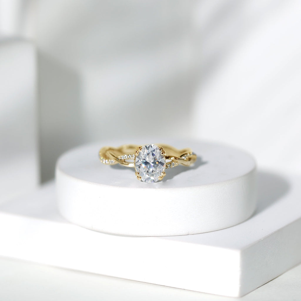 7X9 MM Certified Moissanite Oval Engagement Ring with Double Prong