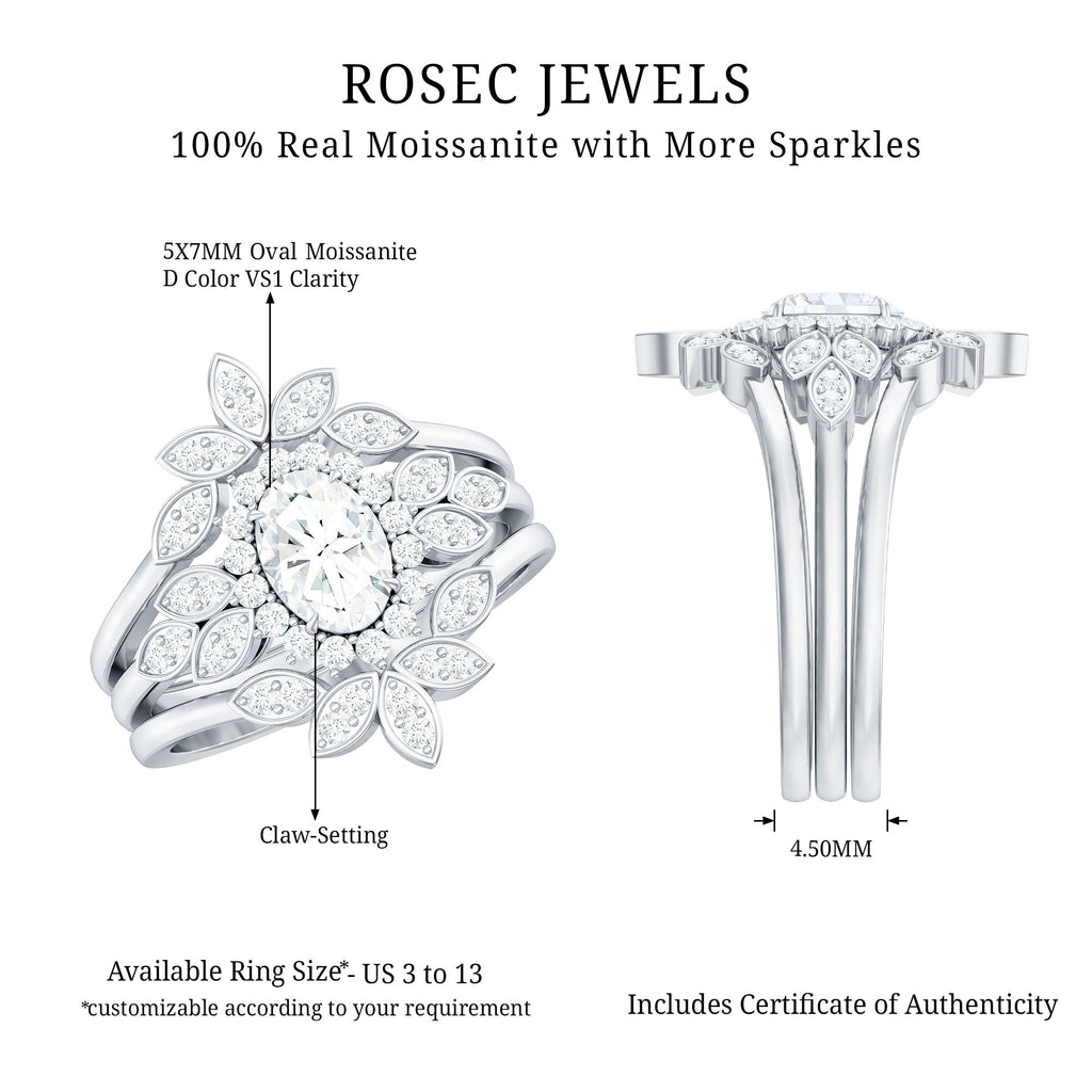 Vintage Inspired Moissanite Wedding Ring Set of 3