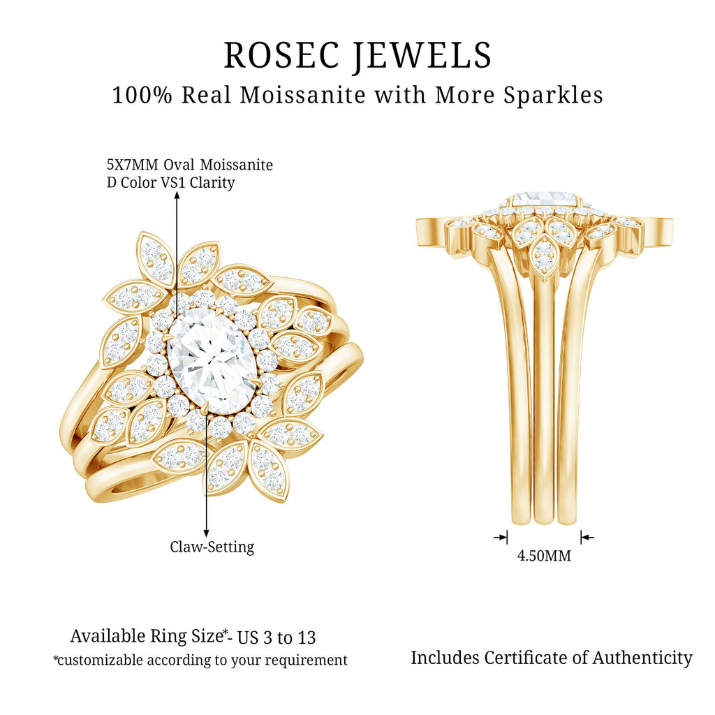Vintage Inspired Moissanite Wedding Ring Set of 3