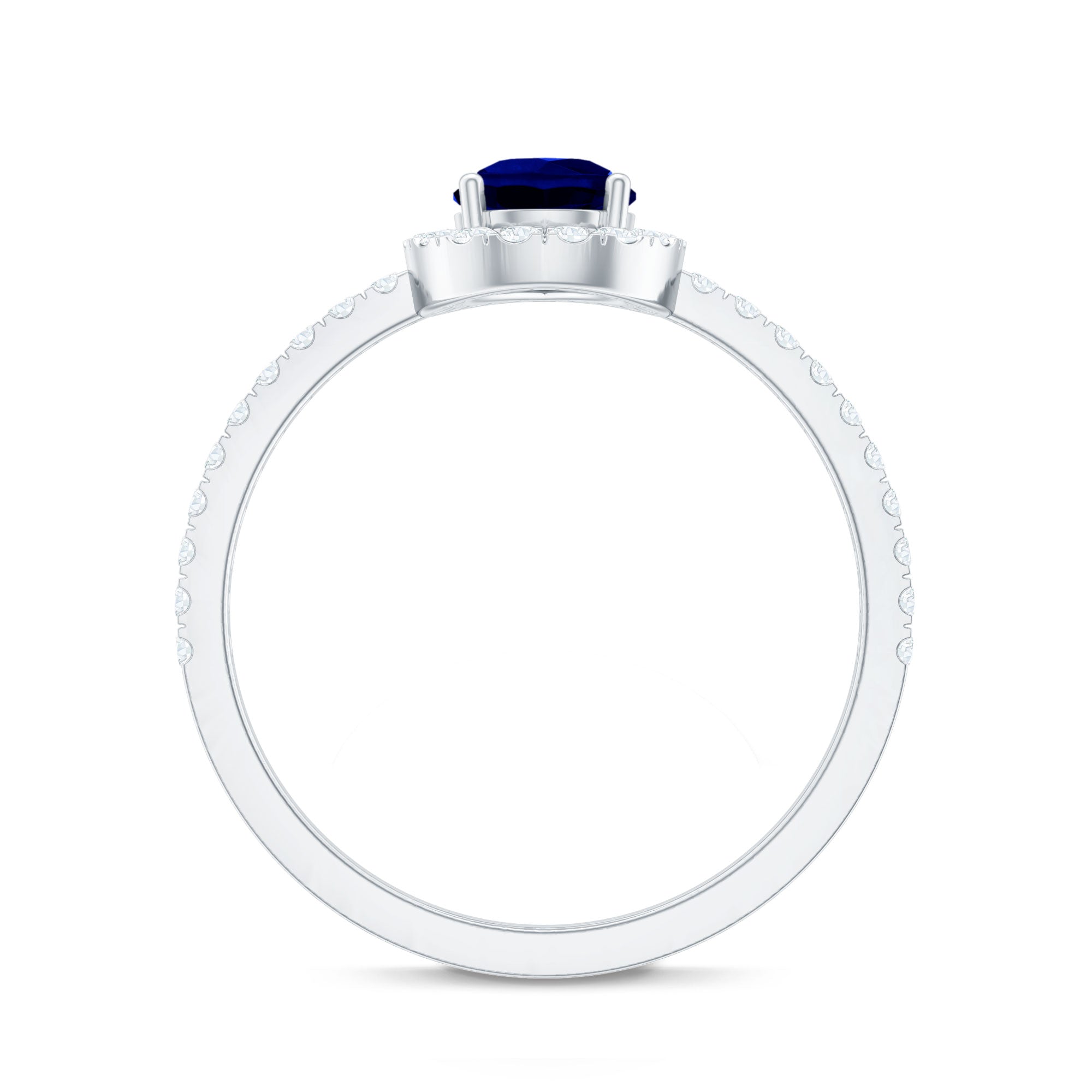 Created Blue Sapphire Teardrop Engagement Ring with Diamond Halo