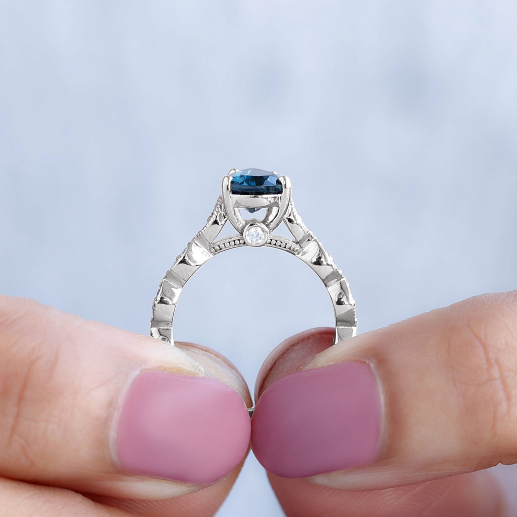 Pear Shaped London Blue Topaz and Diamond Engagement Ring For Women
