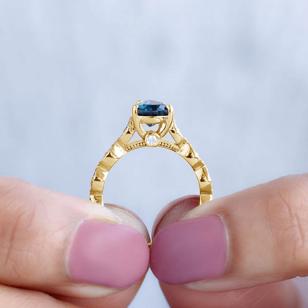 Pear Shaped London Blue Topaz and Diamond Engagement Ring For Women