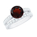 Natural Garnet Diamond Wedding Bridal Ring Set of 2
