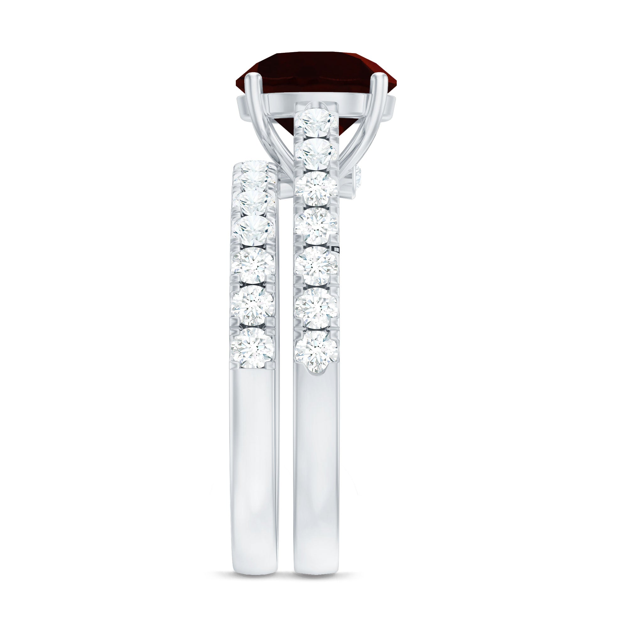 Natural Garnet Diamond Wedding Bridal Ring Set of 2