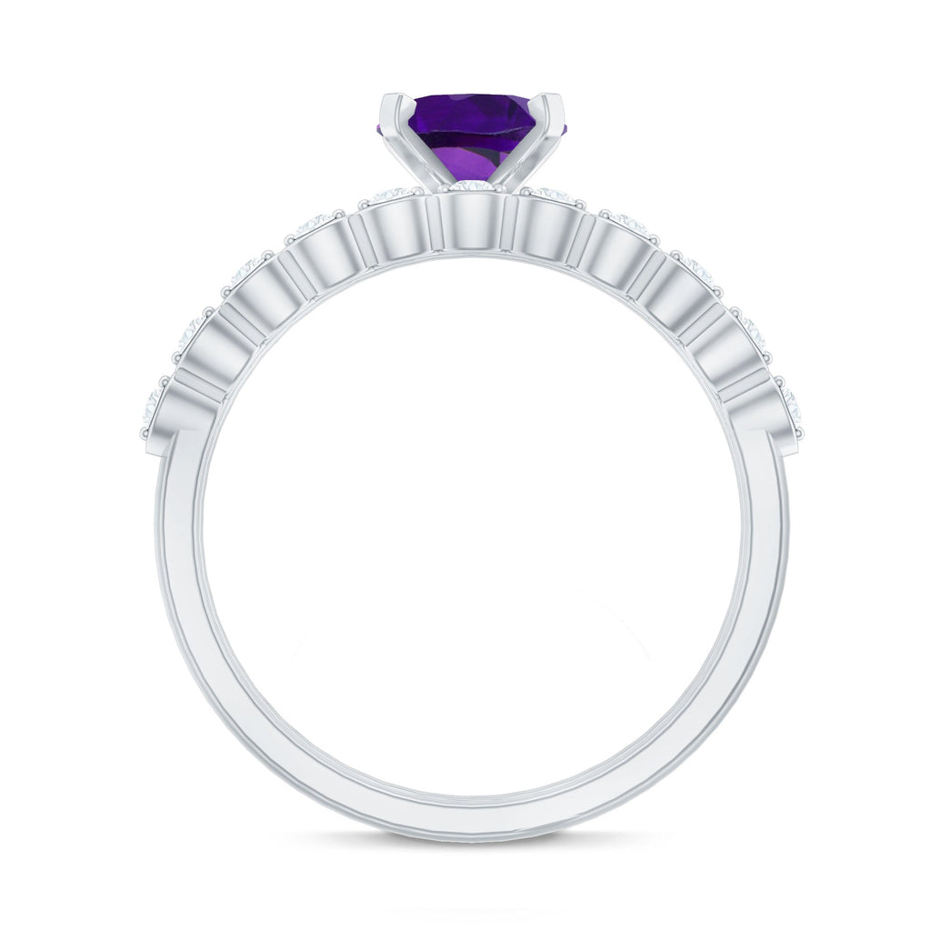 Oval Shape Amethyst Solitaire Ring Set with Diamond