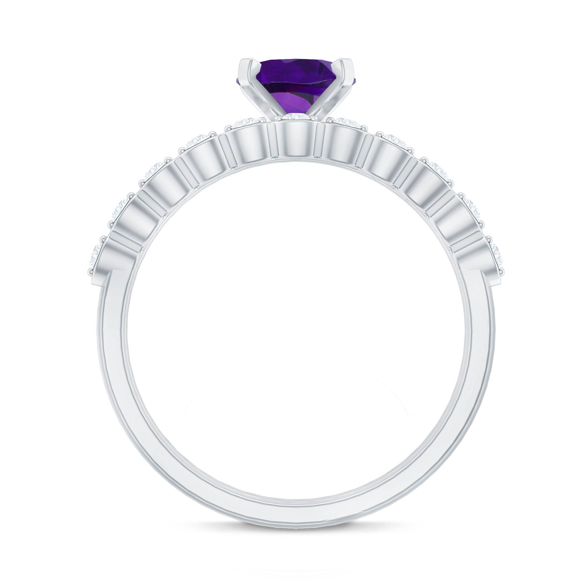 Oval Shape Amethyst Solitaire Ring Set with Diamond