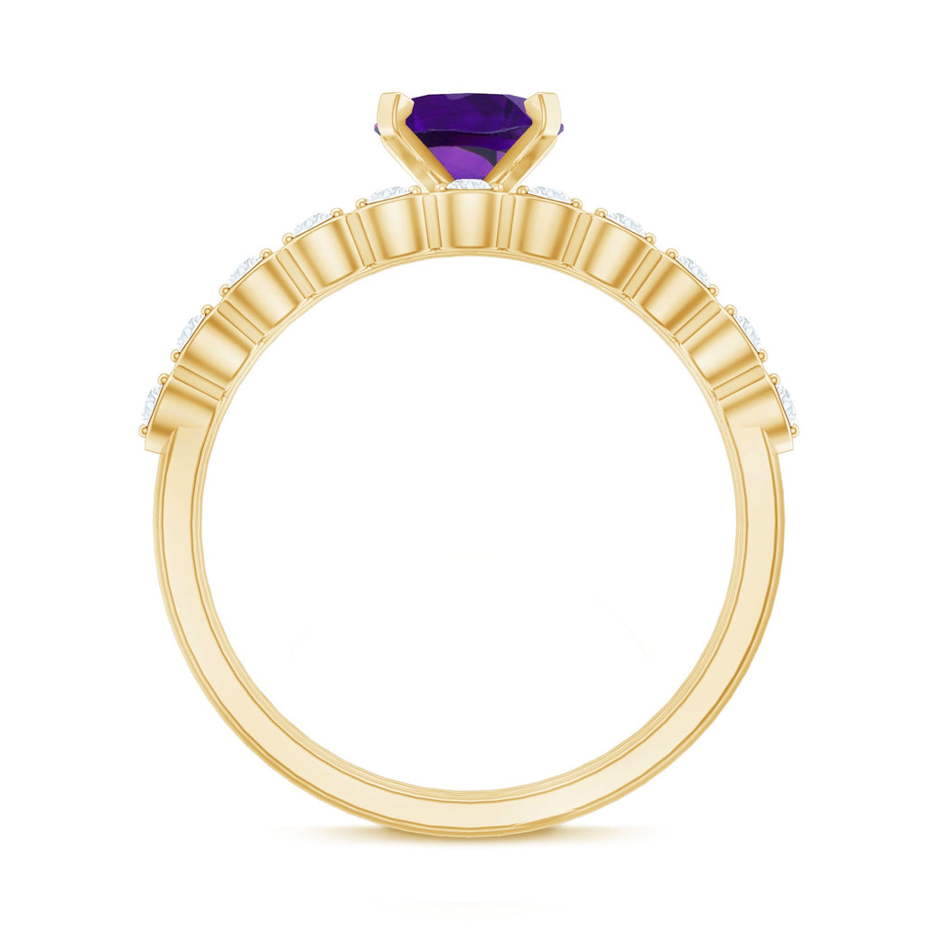 Oval Shape Amethyst Solitaire Ring Set with Diamond