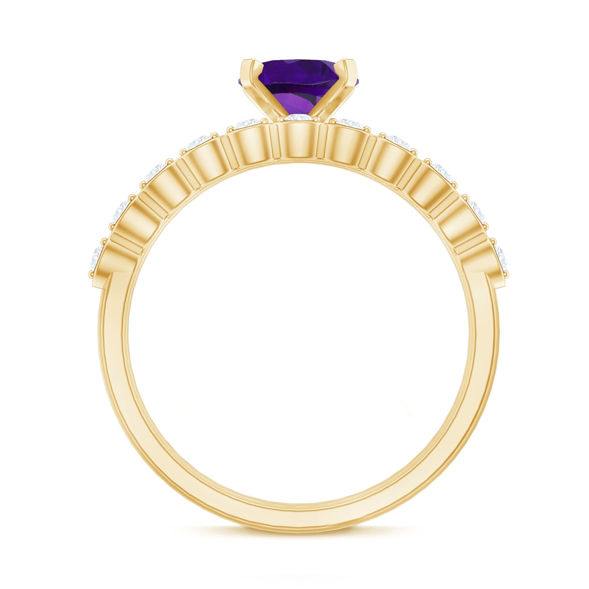 Oval Shape Amethyst Solitaire Ring Set with Diamond