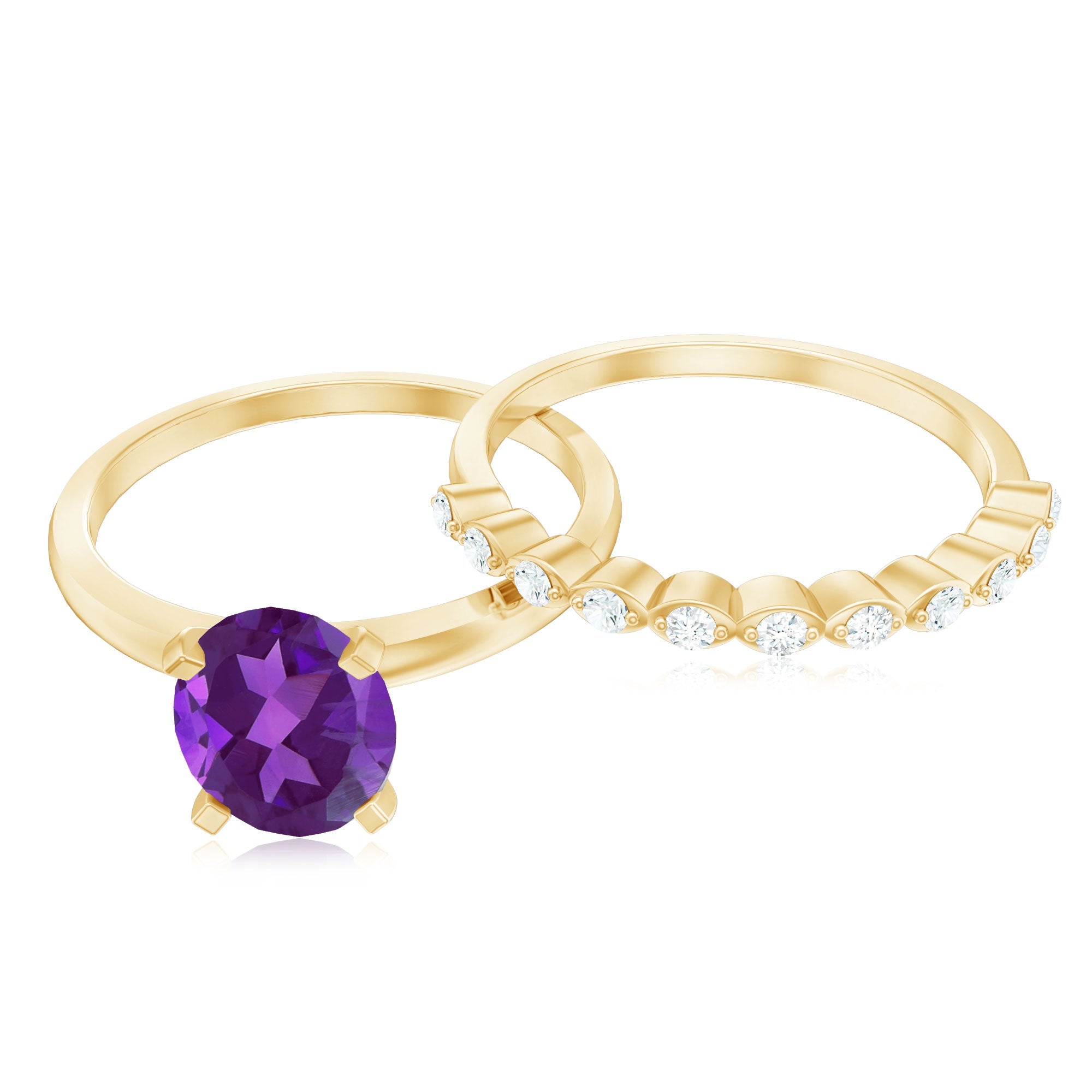 Oval Shape Amethyst Solitaire Ring Set with Diamond