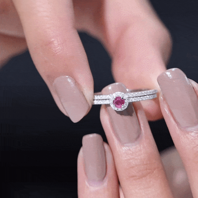 Ruby Minimal Ring Set with Diamond Stackable Band
