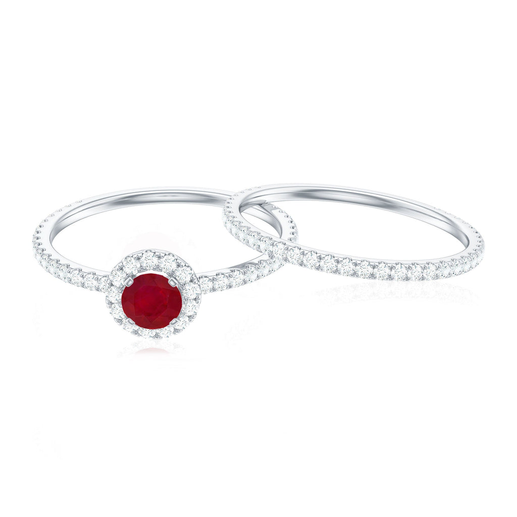 Ruby Minimal Ring Set with Diamond Stackable Band