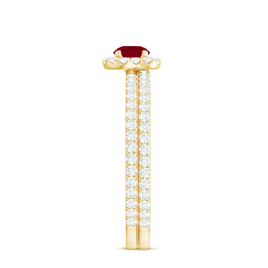 Ruby Minimal Ring Set with Diamond Stackable Band