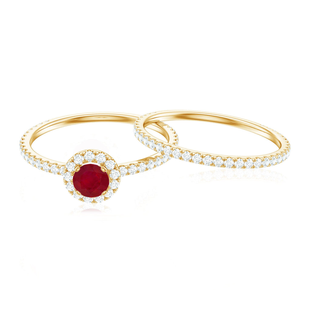 Ruby Minimal Ring Set with Diamond Stackable Band