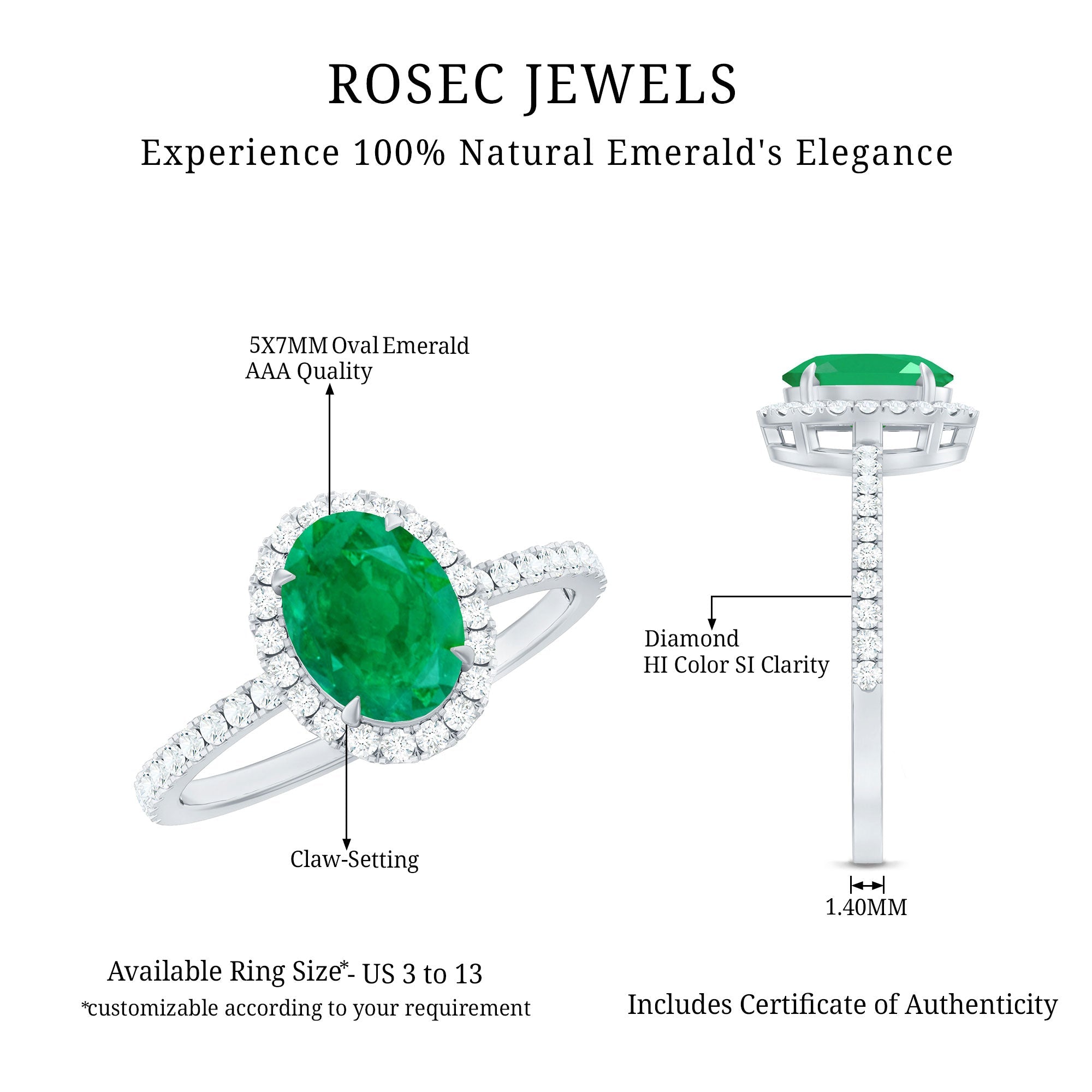 Real 0.7 Carat Oval Emerald Engagement Ring with Diamond Halo