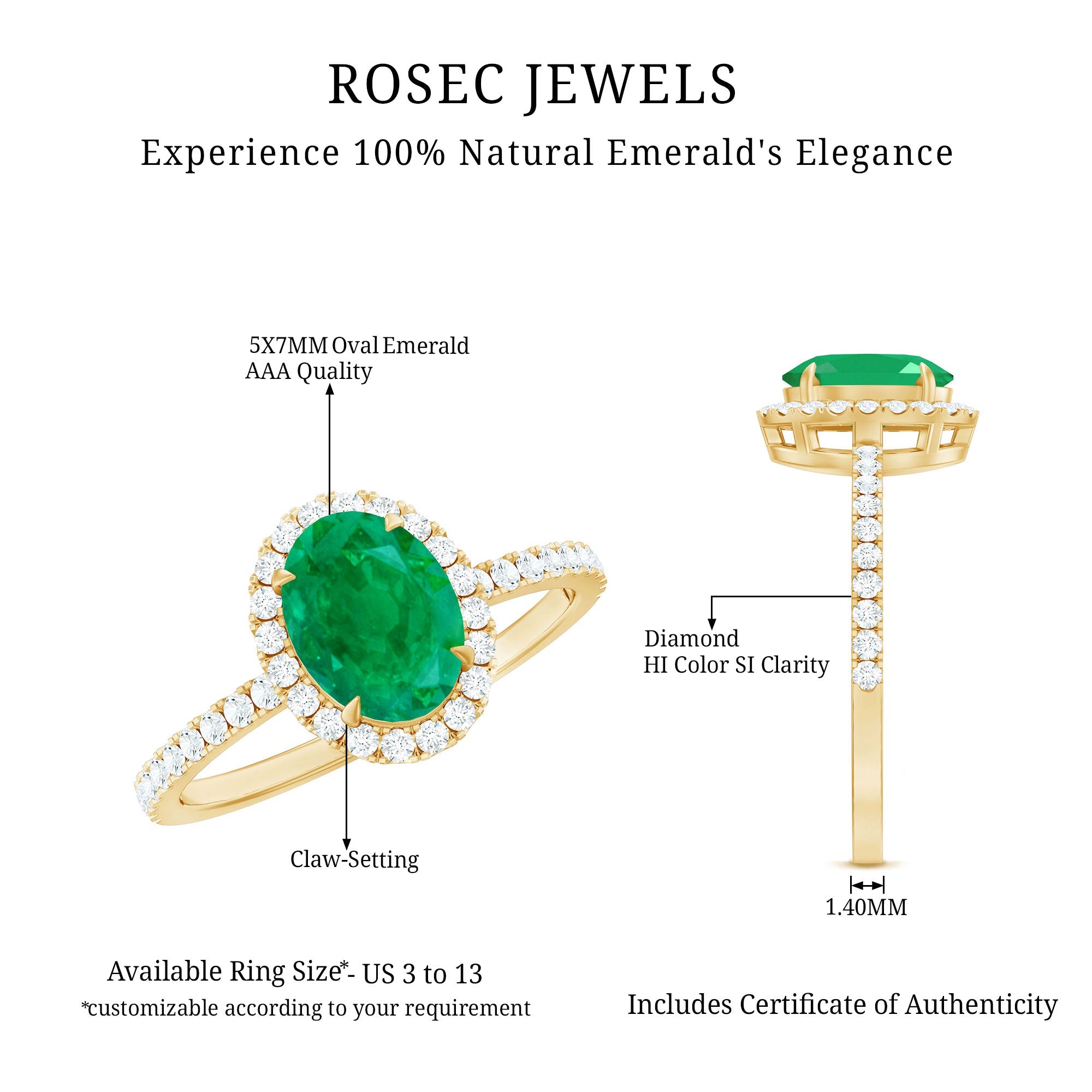 Real 0.7 Carat Oval Emerald Engagement Ring with Diamond Halo