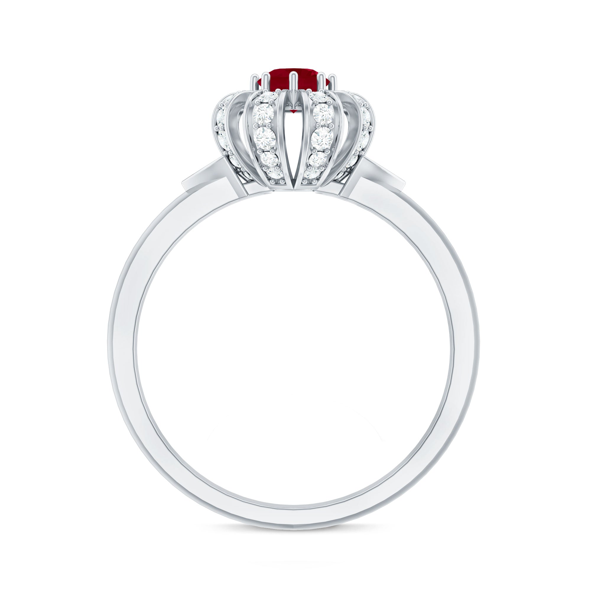 Natural Ruby Flower Promise Ring with Diamond