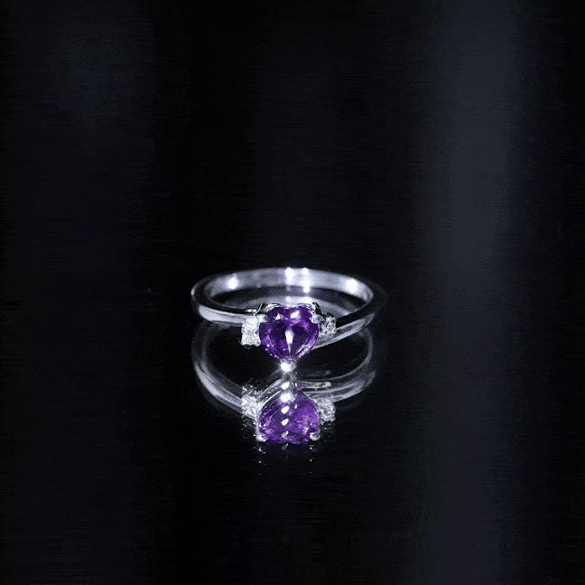 1 CT Heart Shape Amethyst Solitaire Promise Ring with Diamond