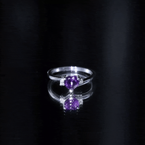 1 CT Heart Shape Amethyst Solitaire Promise Ring with Diamond