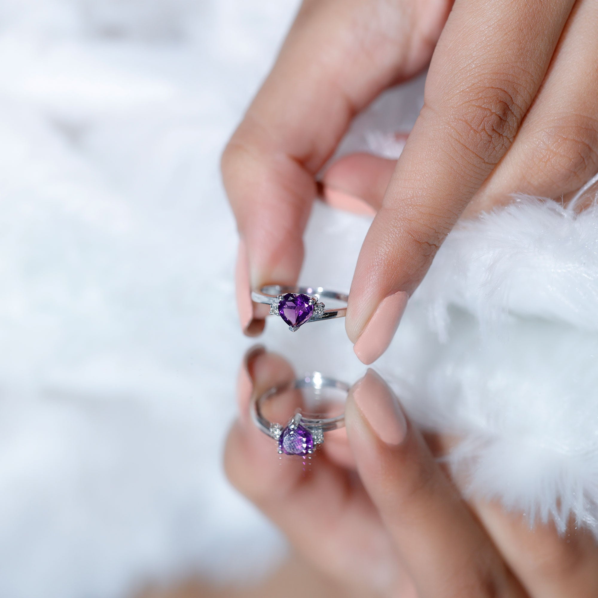 1 CT Heart Shape Amethyst Solitaire Promise Ring with Diamond