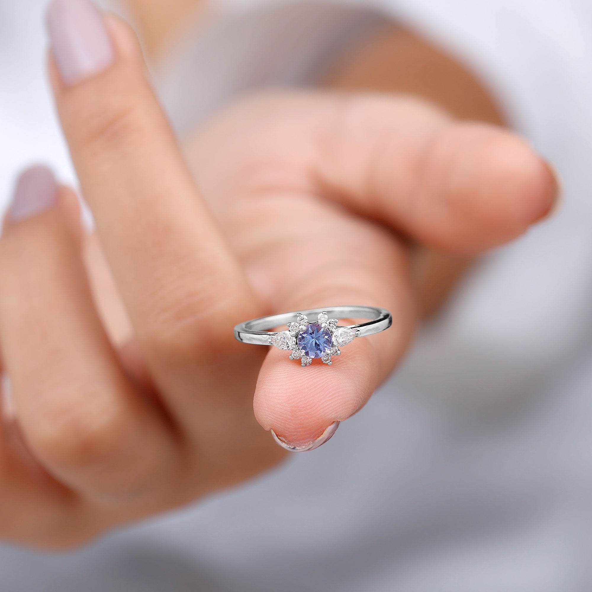 Natural Tanzanite Promise Ring with Diamond stones