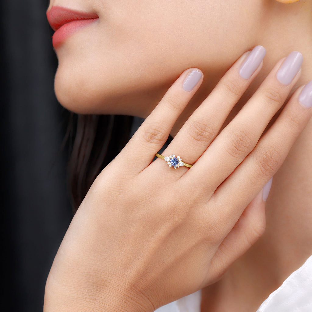Natural Tanzanite Promise Ring with Diamond stones