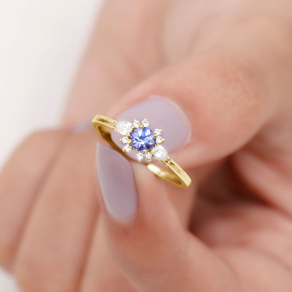 Natural Tanzanite Promise Ring with Diamond stones