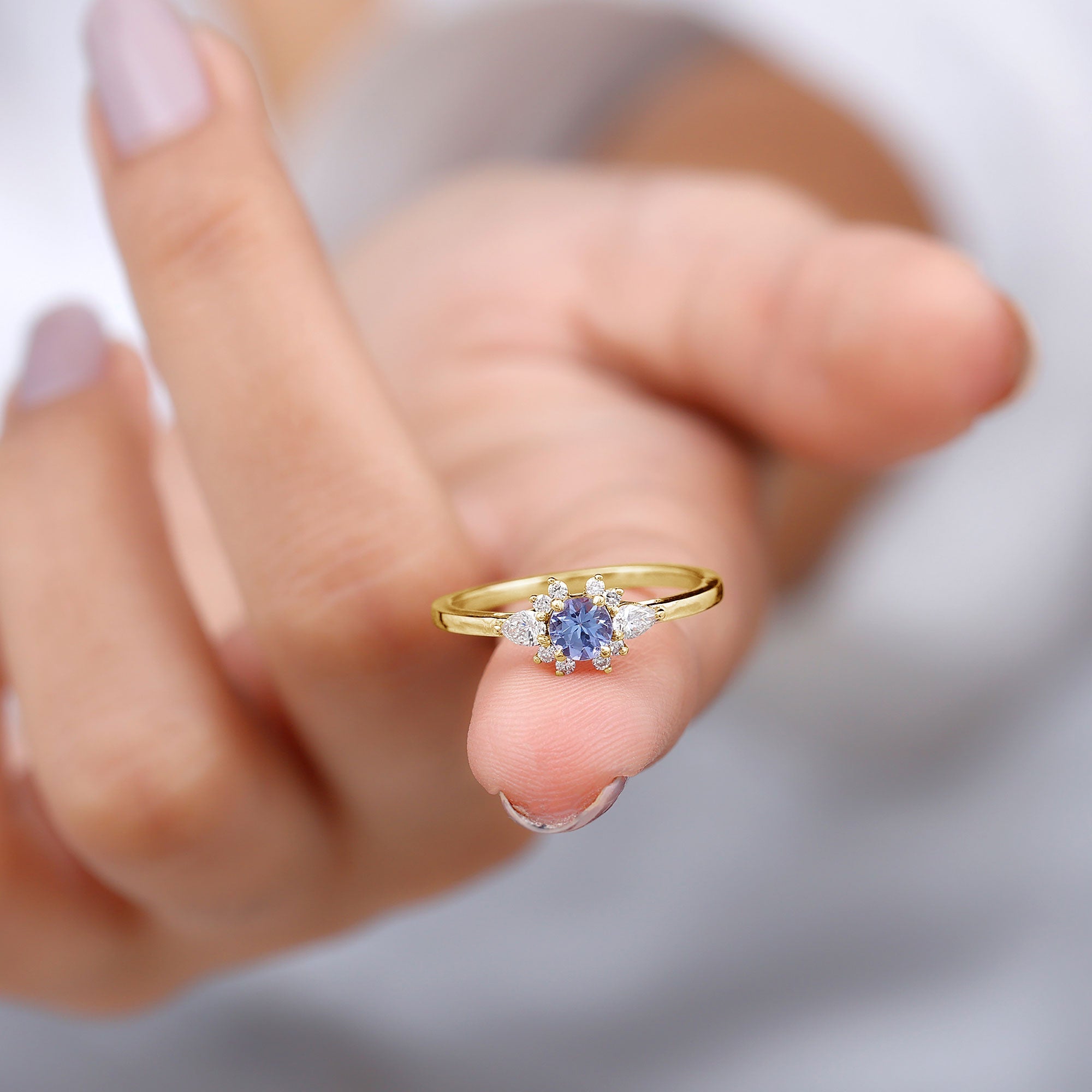 Natural Tanzanite Promise Ring with Diamond stones