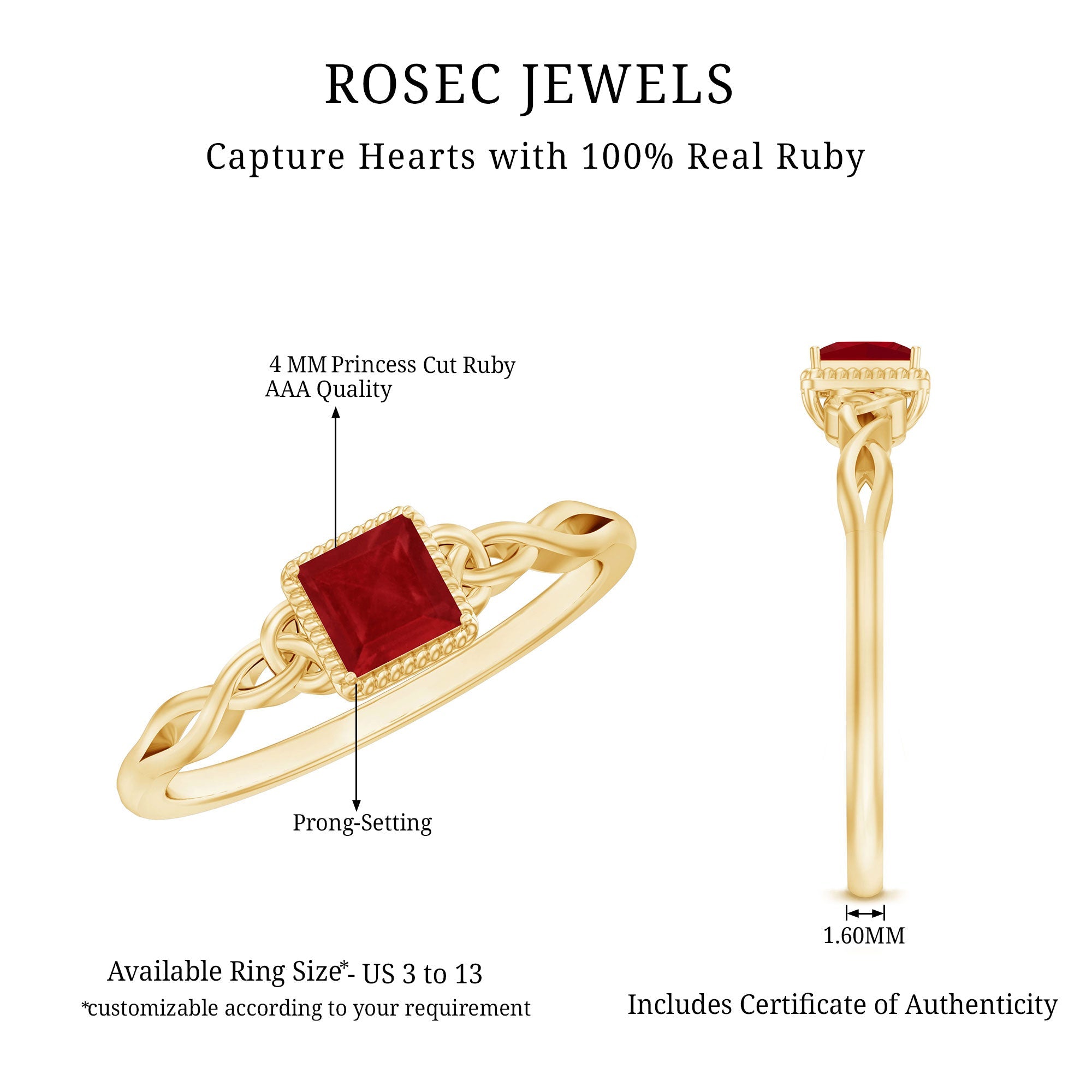 Princess Cut Solitaire Ruby Celtic Knot Ring