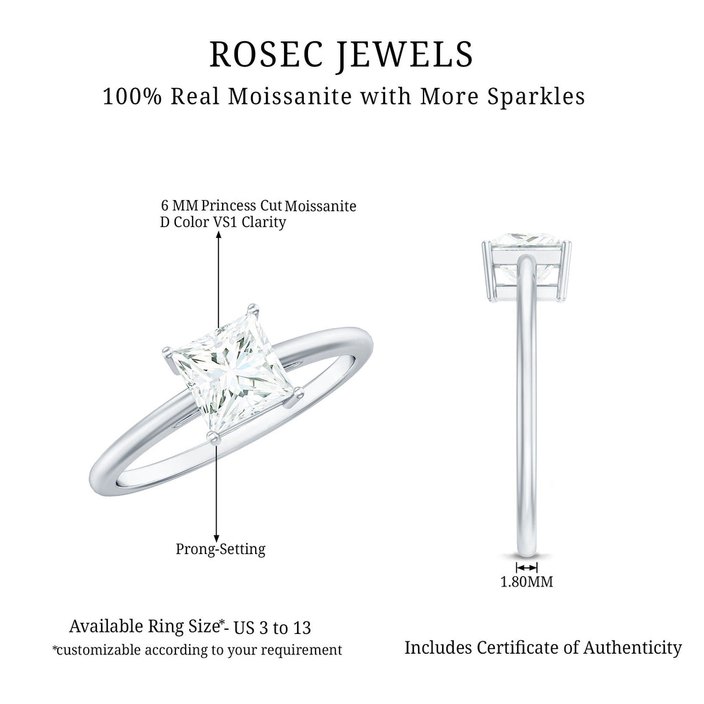 1 CT Princess Cut Moissanite Solitaire Ring for Women