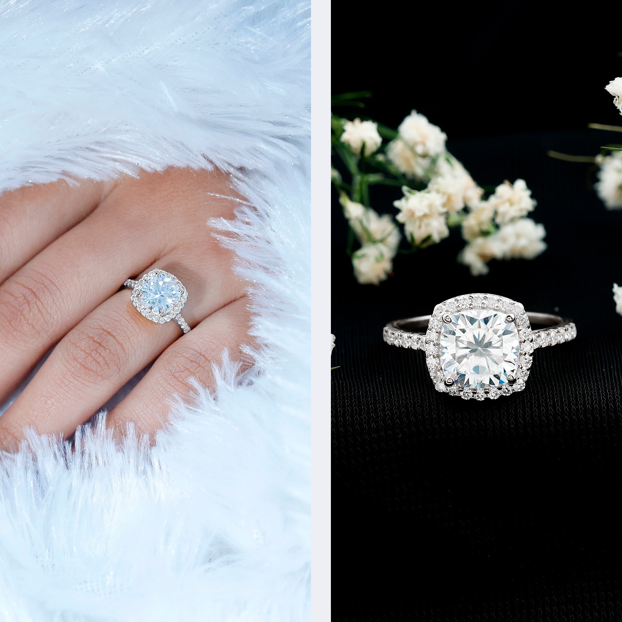 Victorian Style 8 MM Cushion Moissanite Halo Engagement Ring