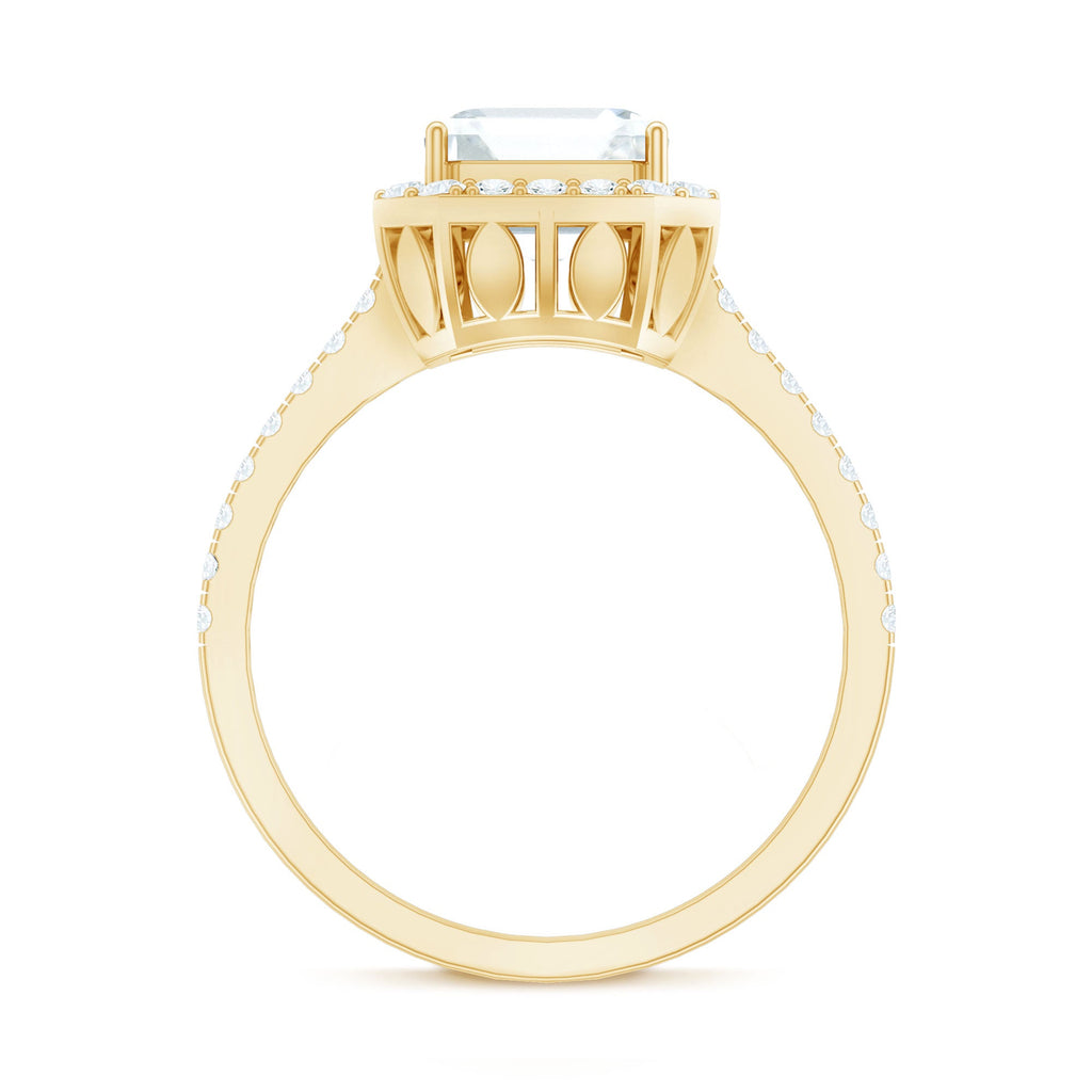 Certified Asscher Cut Moissanite Halo Engagement Ring for Women