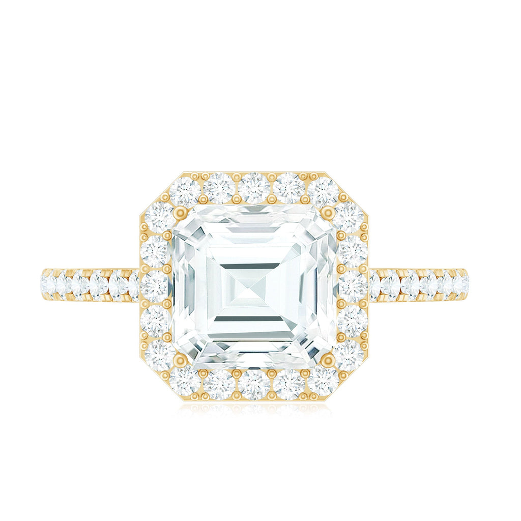 Certified Asscher Cut Moissanite Halo Engagement Ring for Women