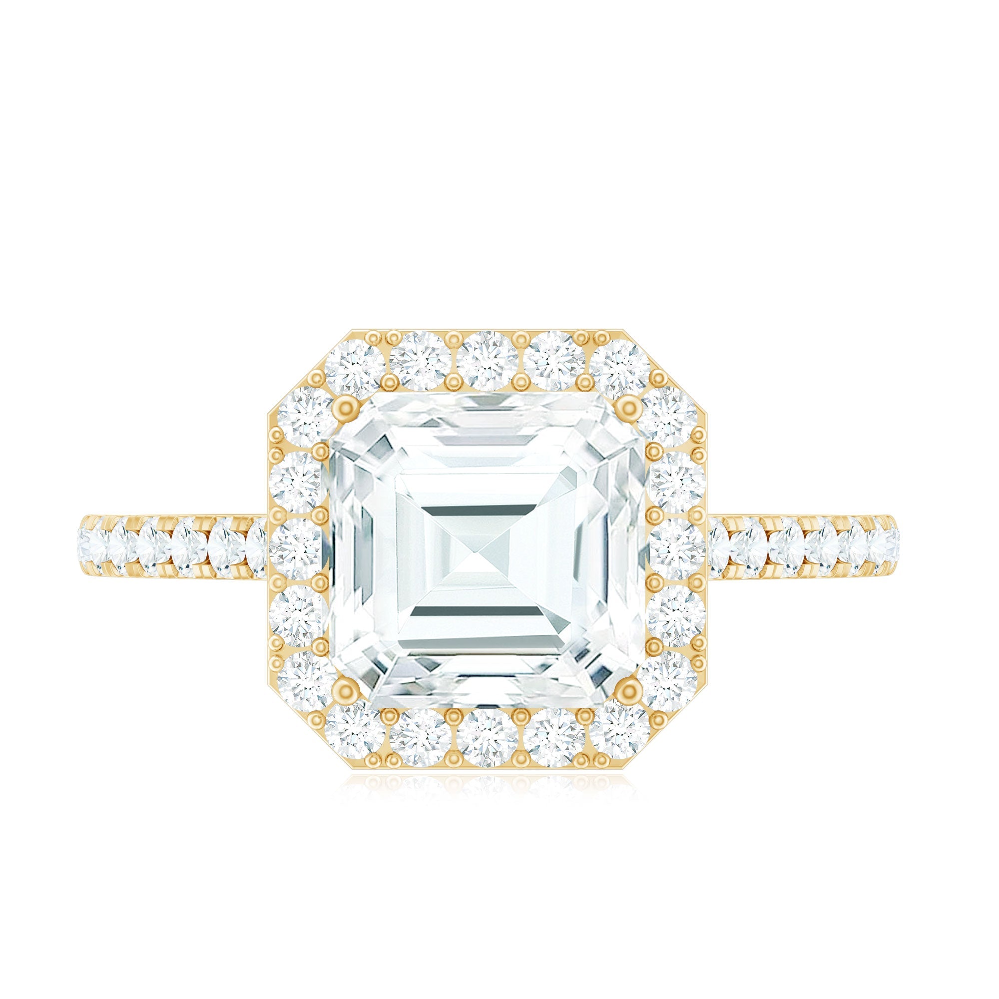 Certified Asscher Cut Moissanite Halo Engagement Ring for Women