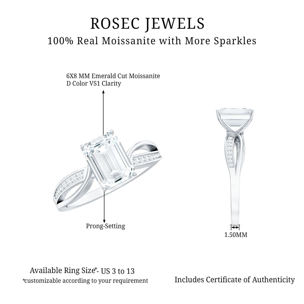 Certified 6X8 MM Emerald Cut Moissanite Infinity Engagement Ring