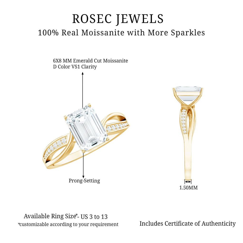Certified 6X8 MM Emerald Cut Moissanite Infinity Engagement Ring