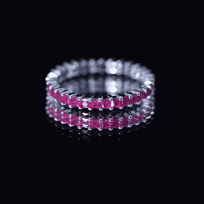 Princess Cut Ruby Eternity Ring in Shared Prong Setting