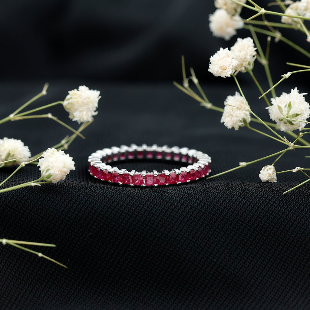 Princess Cut Ruby Eternity Ring in Shared Prong Setting