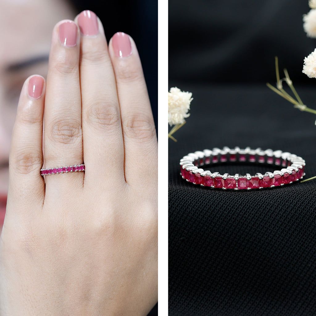 Princess Cut Ruby Eternity Ring in Shared Prong Setting
