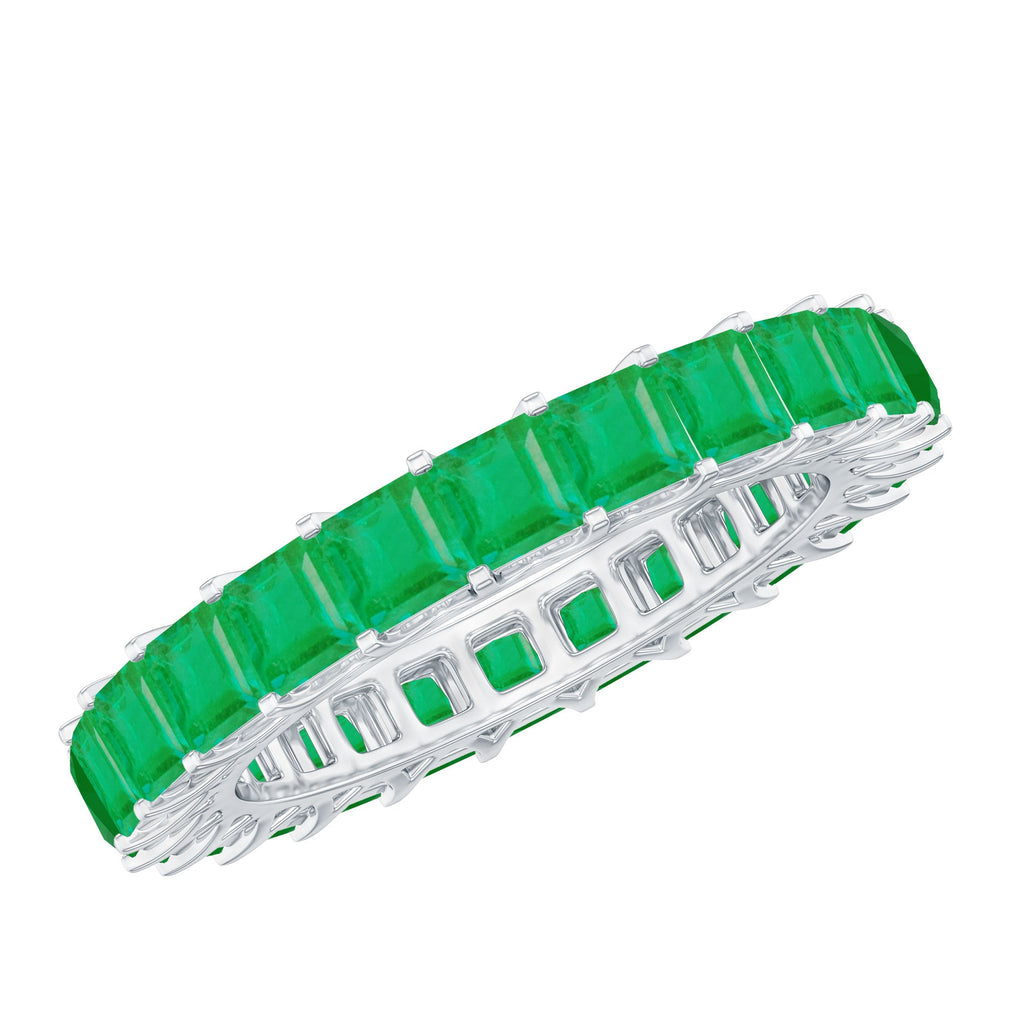 Princess Cut Natural Emerald Eternity Wedding Band