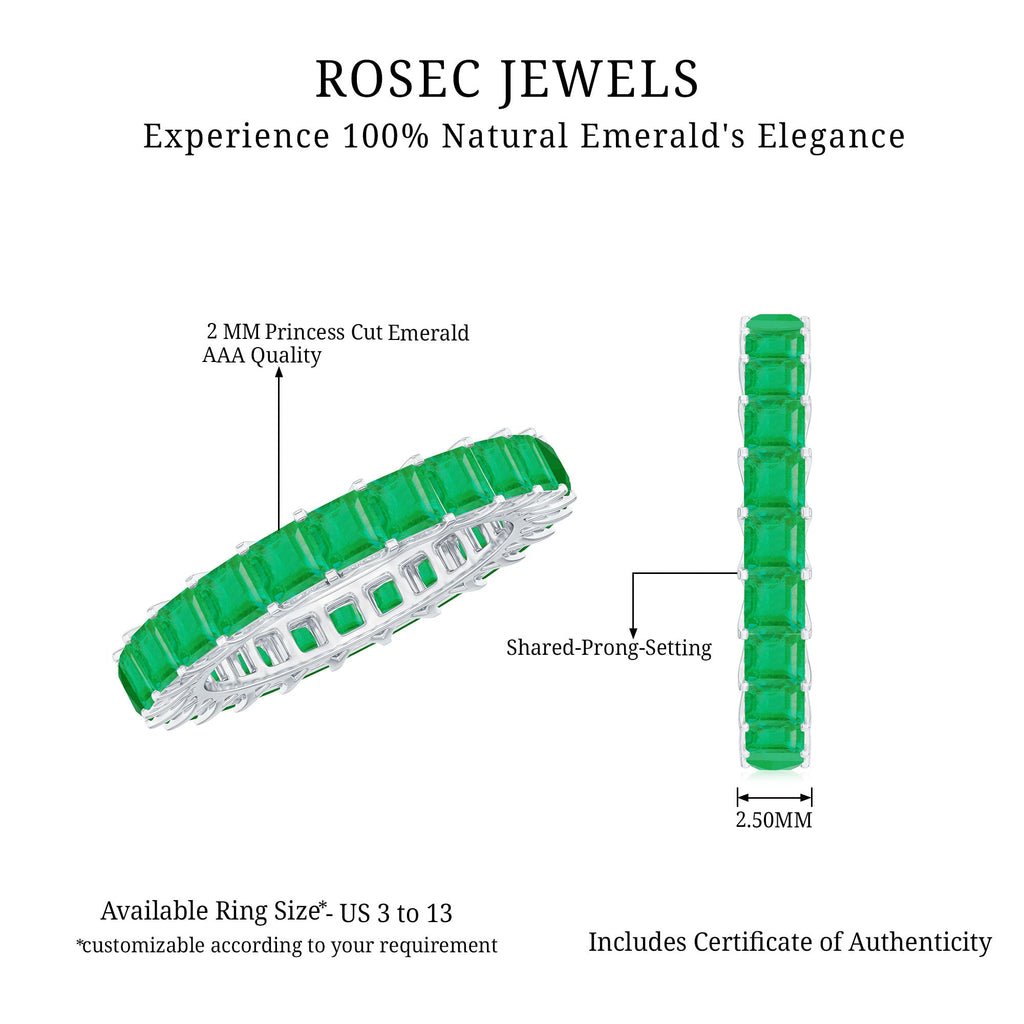 Princess Cut Natural Emerald Eternity Wedding Band