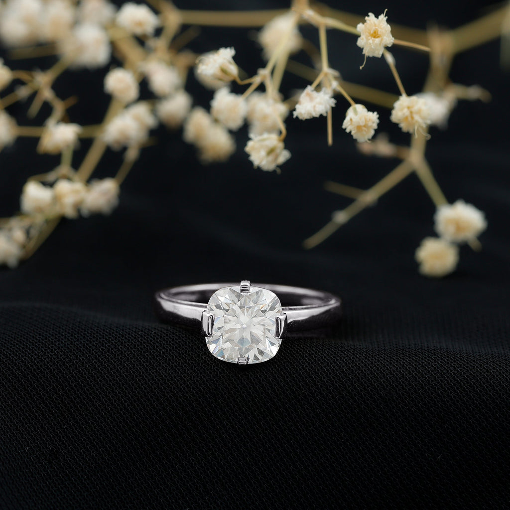 8 MM Certified Cushion Cut Moissanite Solitaire Ring in Bar Setting