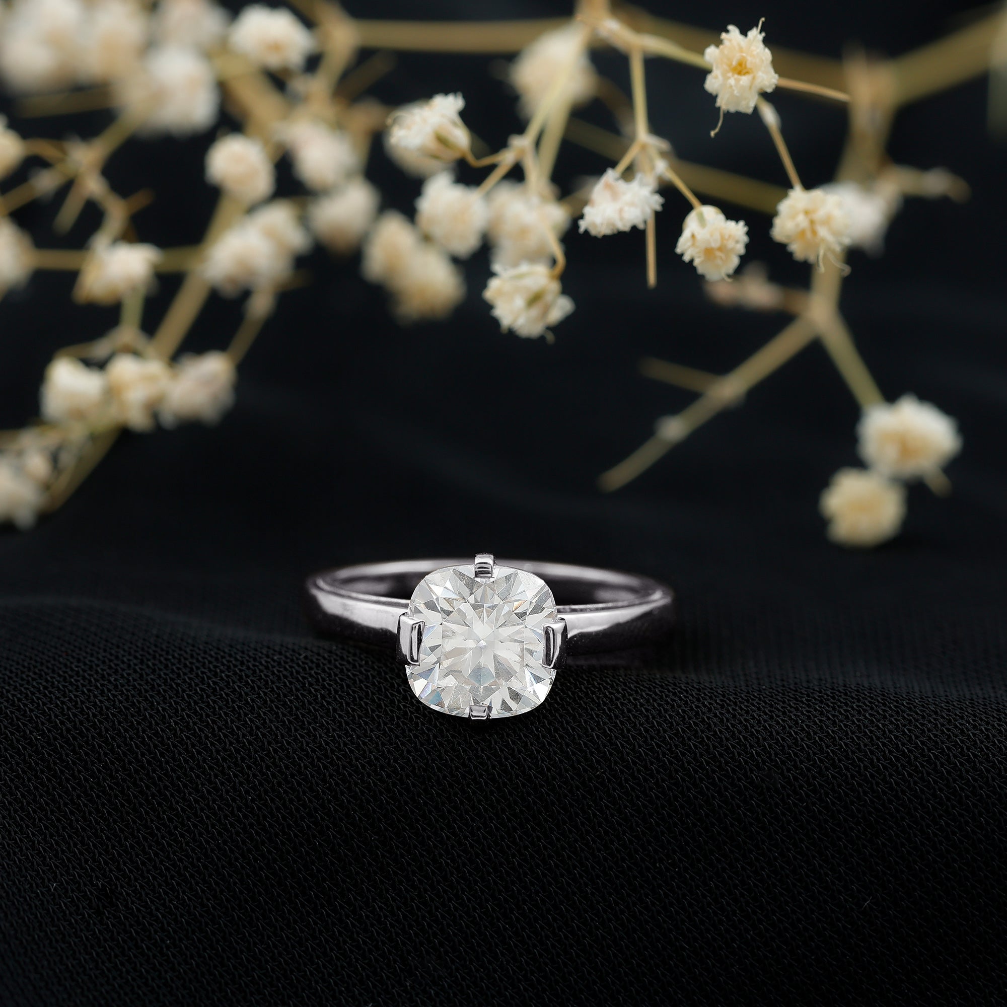 8 MM Certified Cushion Cut Moissanite Solitaire Ring in Bar Setting