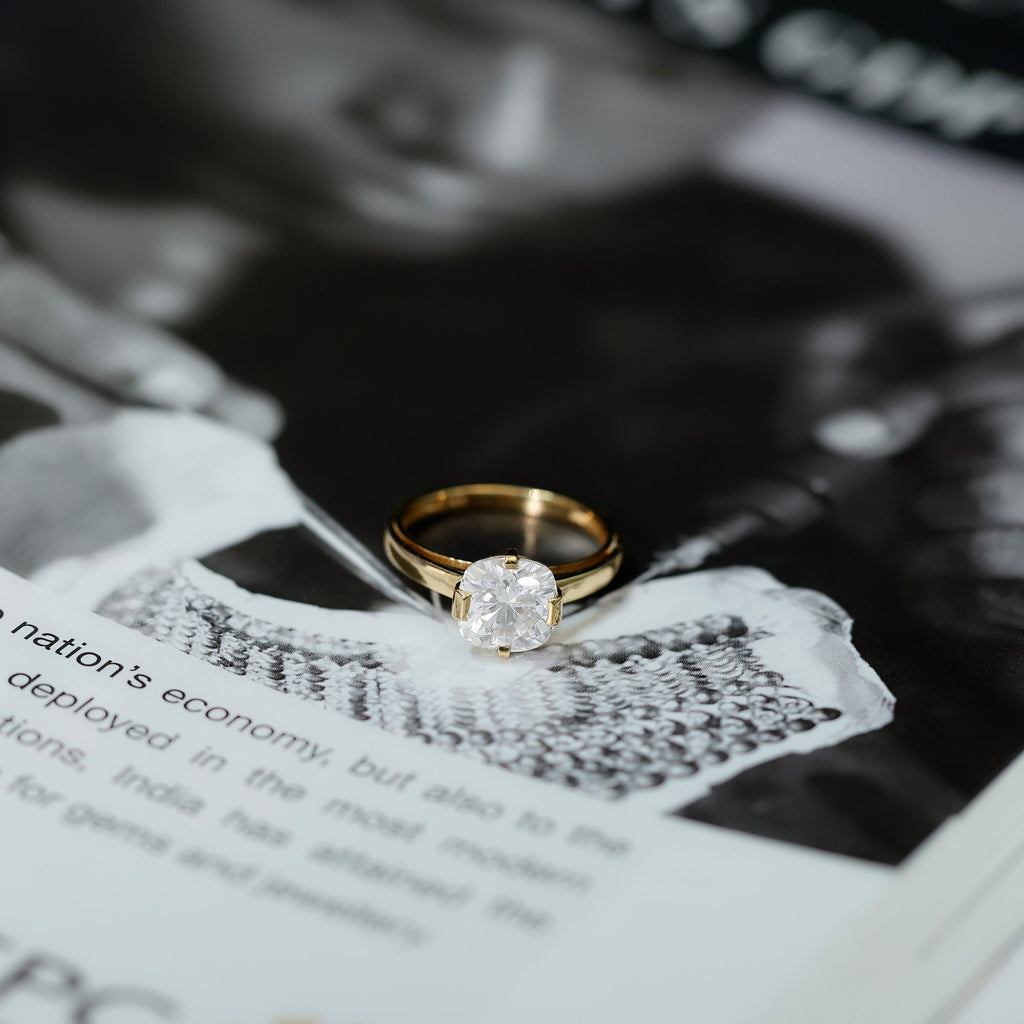 8 MM Certified Cushion Cut Moissanite Solitaire Ring in Bar Setting