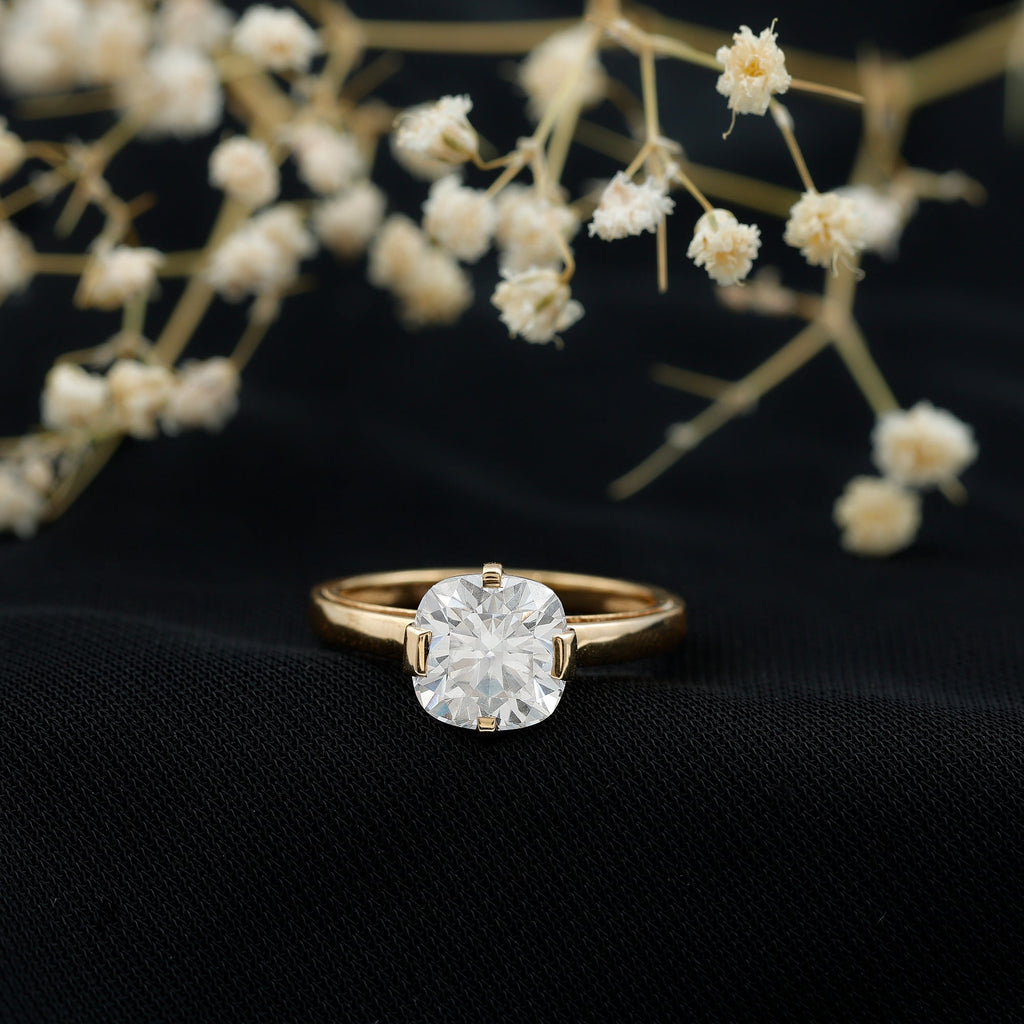 8 MM Certified Cushion Cut Moissanite Solitaire Ring in Bar Setting