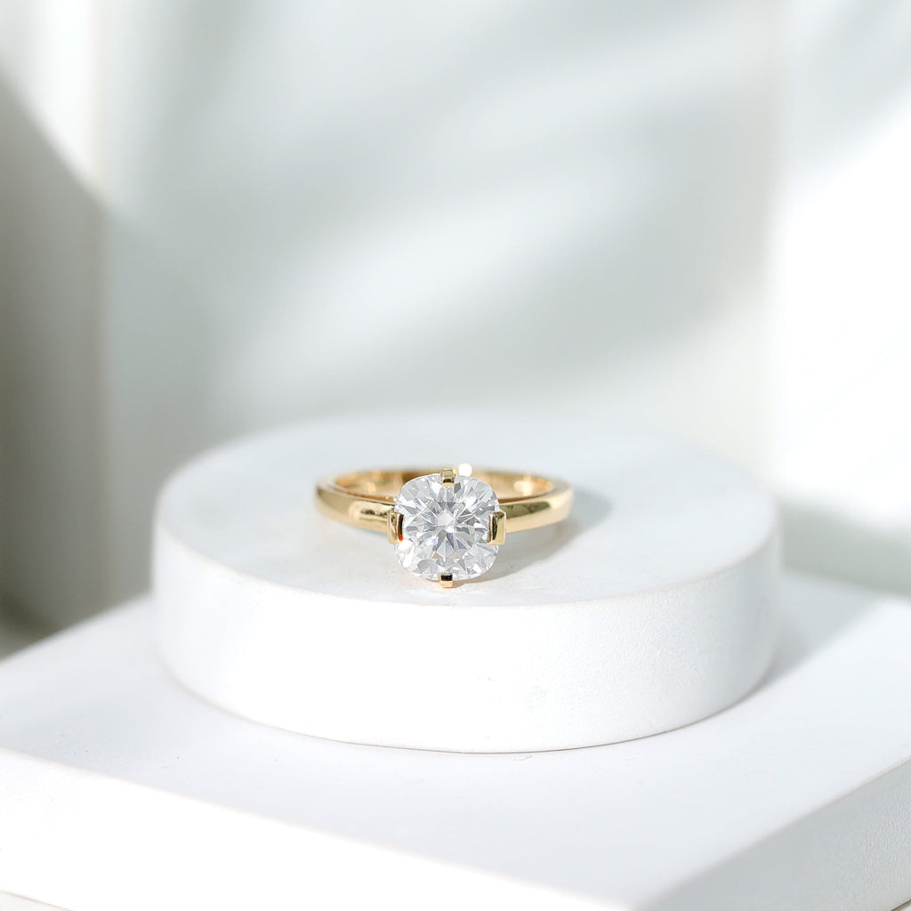 8 MM Certified Cushion Cut Moissanite Solitaire Ring in Bar Setting