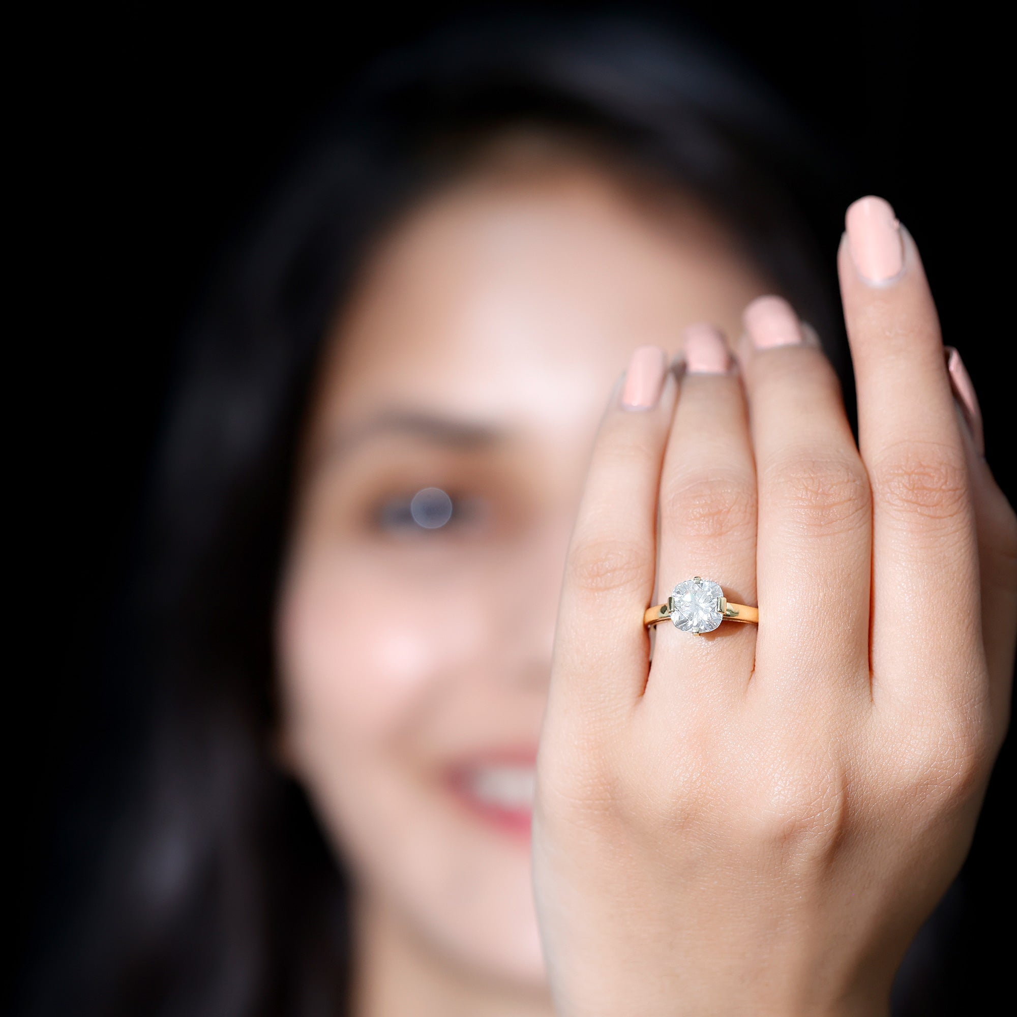 8 MM Certified Cushion Cut Moissanite Solitaire Ring in Bar Setting