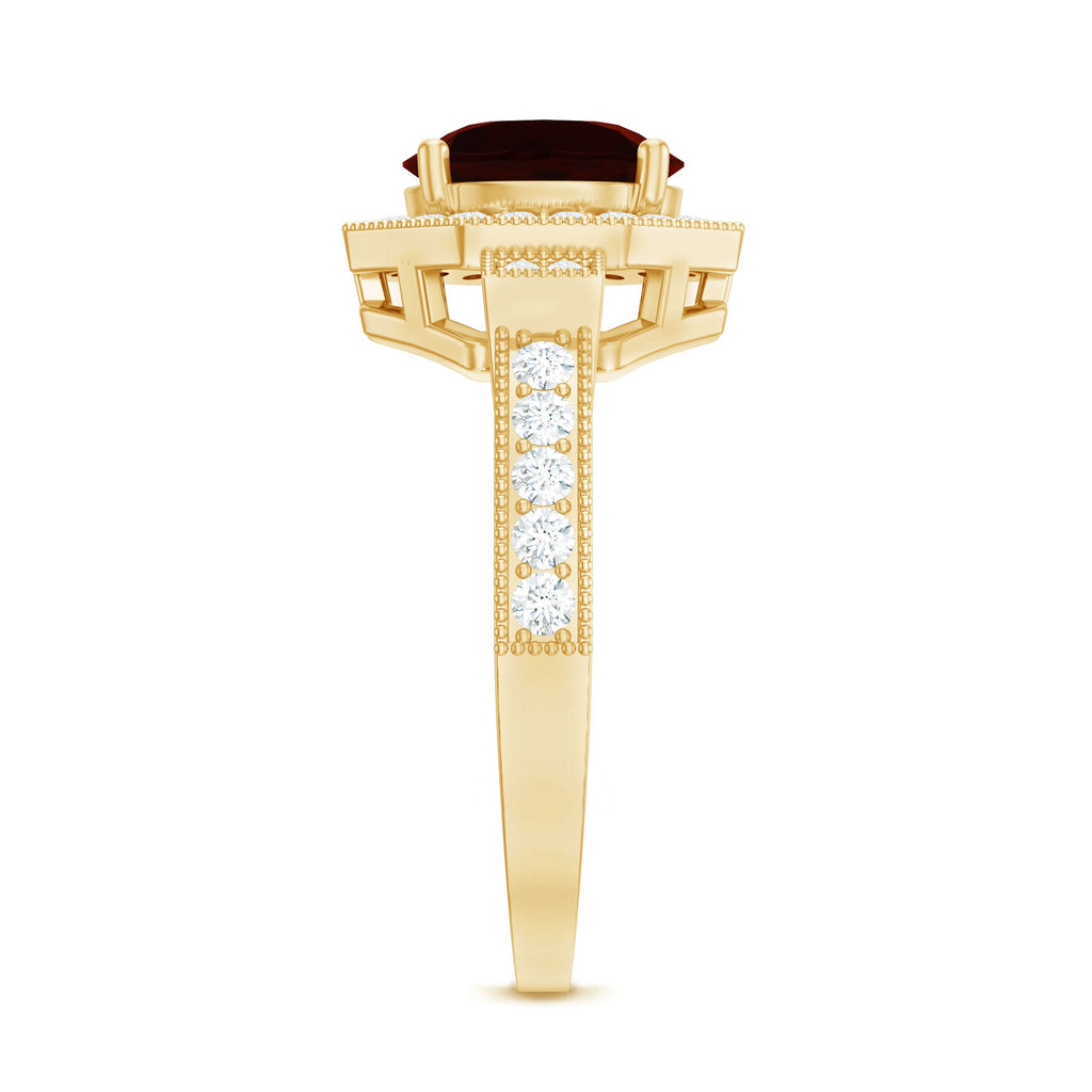 Art Deco 8mm Garnet Engagement Ring with Diamond Halo