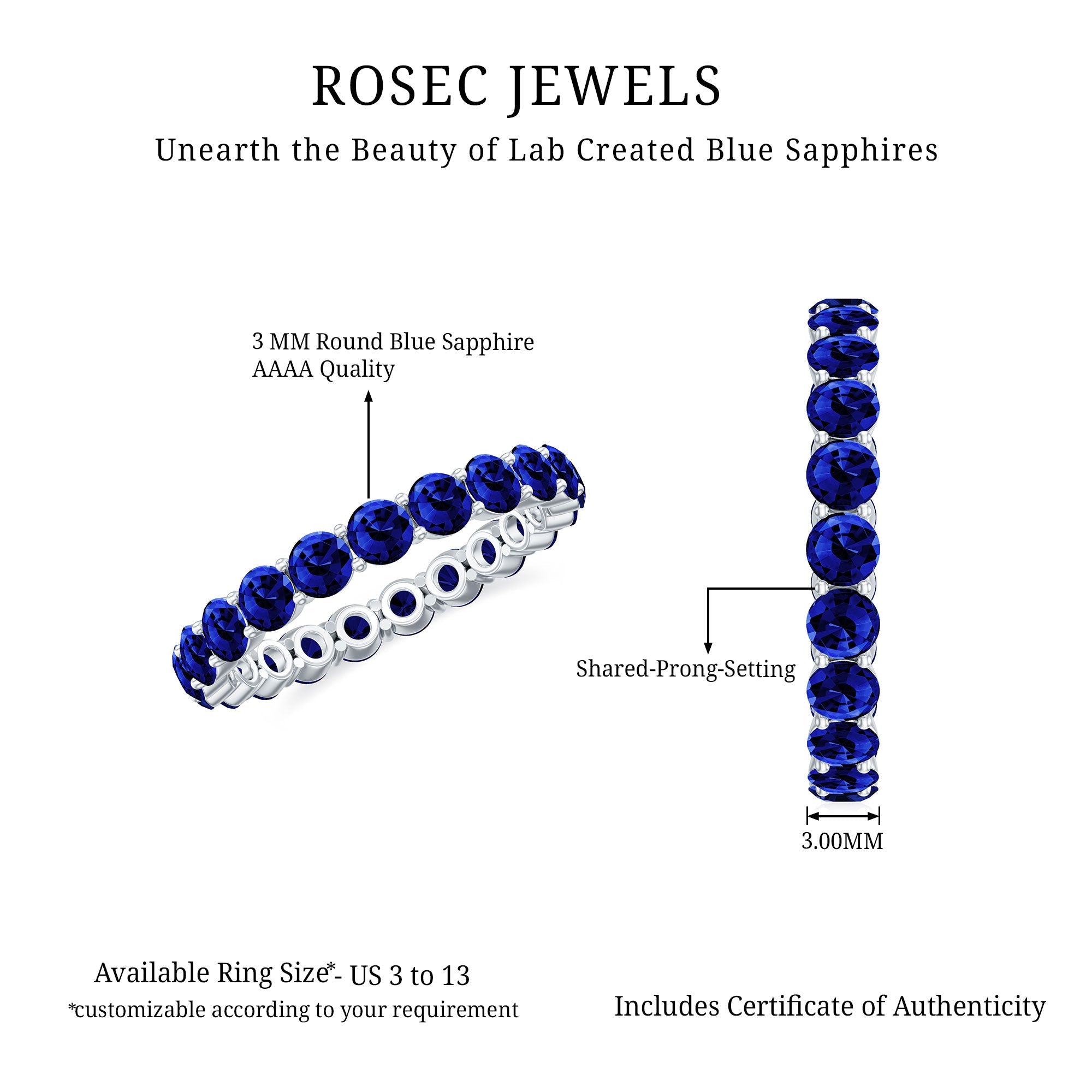 3.25 CT Lab Created Blue Sapphire Full Eternity Ring in Shared Prong Setting