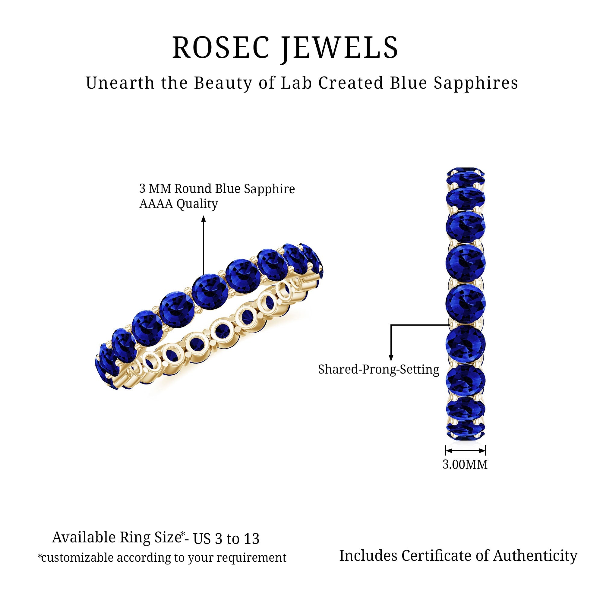 3.25 CT Lab Created Blue Sapphire Full Eternity Ring in Shared Prong Setting