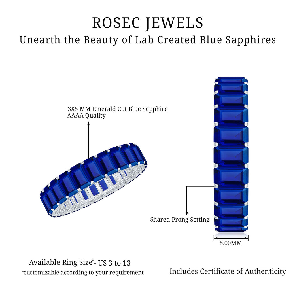 Certified Emerald Cut Lab Grown Blue Sapphire Eternity Band Ring